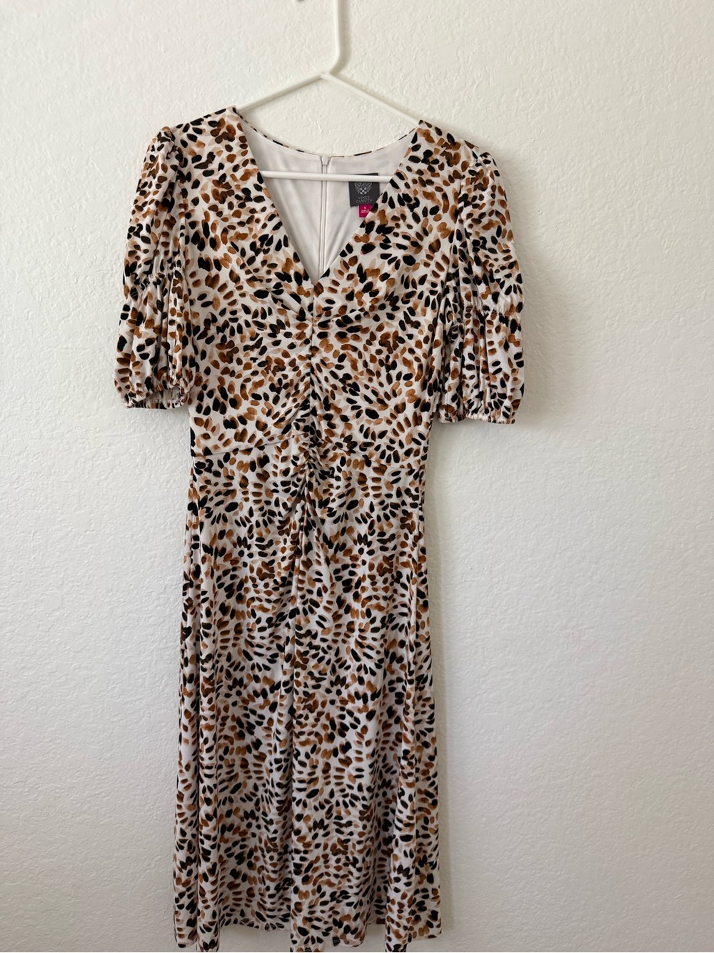 Vince Camuto Leopard-Print V-Neck Midi Dress in Brown and Black